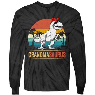 Grandmasaurus T Rex Dinosaur Grandma Saurus Family Matching Tie-Dye Long Sleeve Shirt