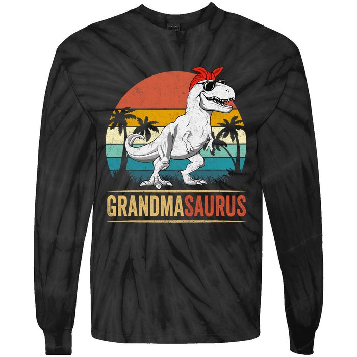 Grandmasaurus T Rex Dinosaur Grandma Saurus Family Matching Tie-Dye Long Sleeve Shirt