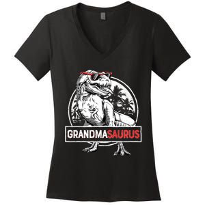 Grandmasaurus T Rex Dinosaur Grandma Saurus MotherS Family Long Sleeve Women's V-Neck T-Shirt