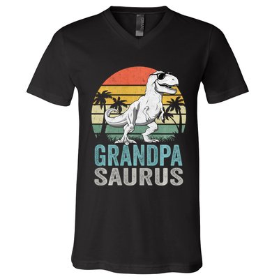 Grandpasaurus T Rex Dinosaur Grandpa Saurus Family Matching Sweat V-Neck T-Shirt