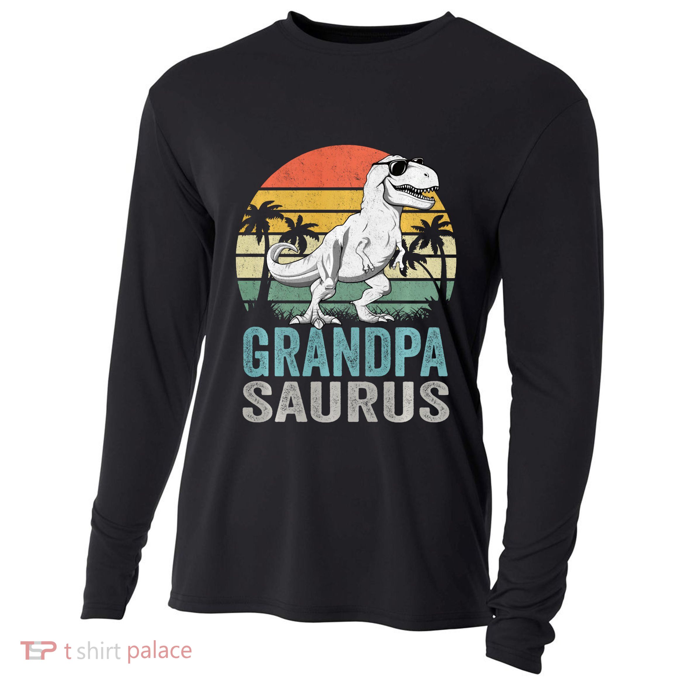 Grandpasaurus T Rex Dinosaur Grandpa Saurus Family Matching Sweat Cooling Performance Long Sleeve Crew