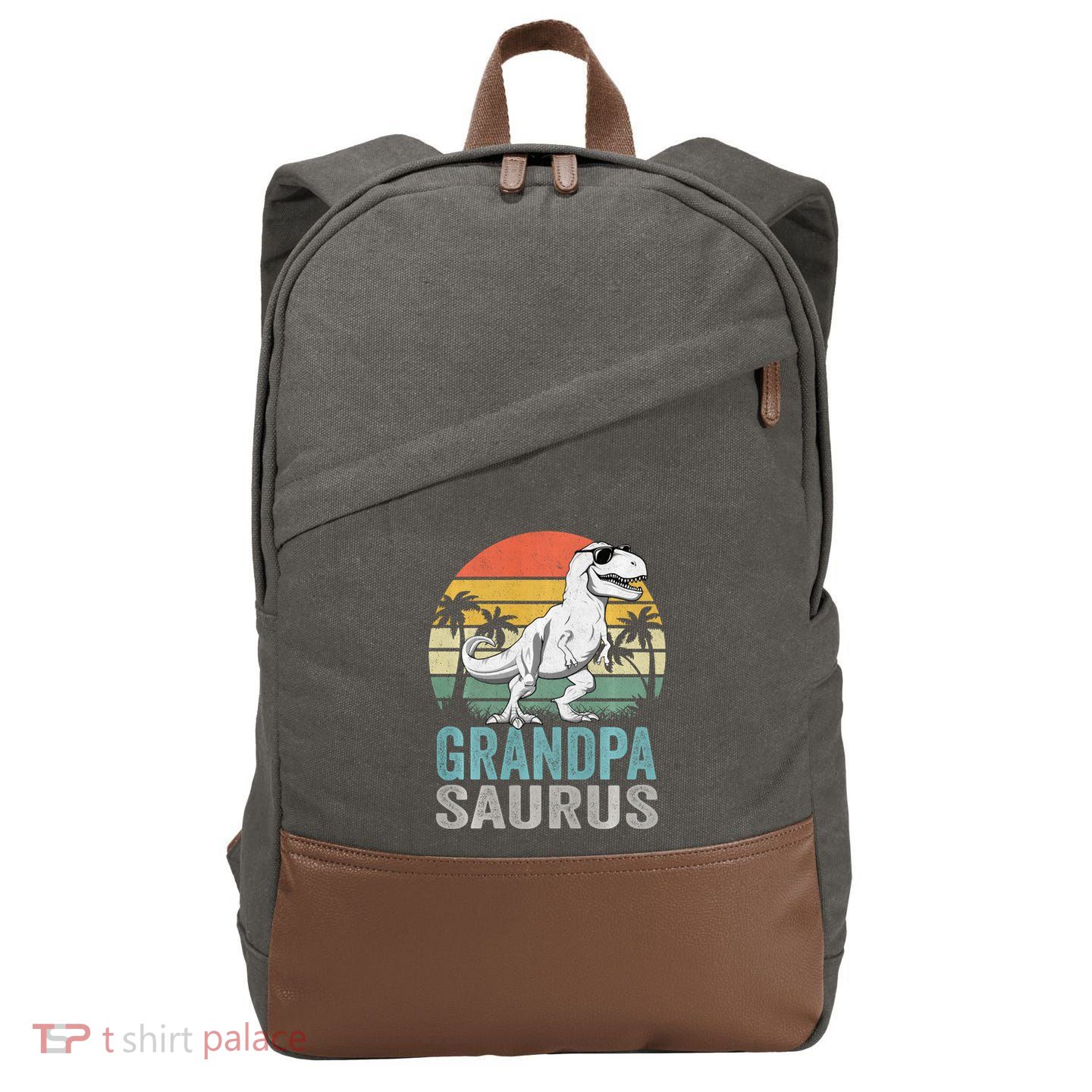 Grandpasaurus T Rex Dinosaur Grandpa Saurus Family Matching Sweat Cotton Canvas Backpack