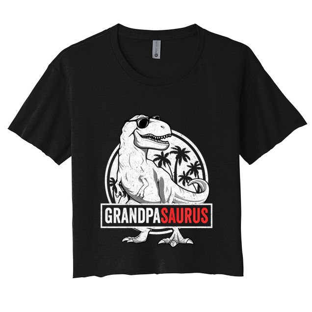 Grandpasaurus T Rex Dinosaur Grandpa Saurus Family Matching Sweat Crop Top