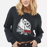 Grandpasaurus T Rex Dinosaur Grandpa Saurus Family Matching Sweat Cropped Pullover Crew