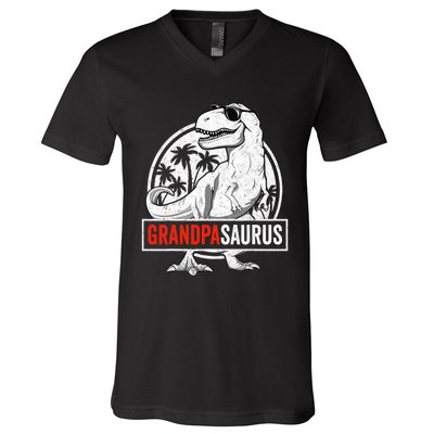 Grandpasaurus T Rex Dinosaur Grandpa Saurus Family Matching V-Neck T-Shirt