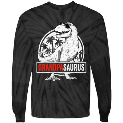 Grandpasaurus T Rex Dinosaur Grandpa Saurus Family Matching Tie-Dye Long Sleeve Shirt