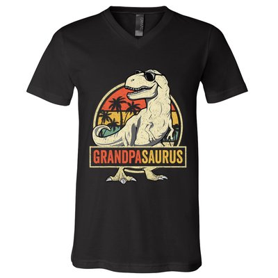 Grandpasaurus T Rex Dinosaur Grandpa Saurus Family Matching V-Neck T-Shirt