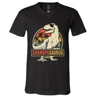 Grandpasaurus T Rex Dinosaur Grandpa Saurus Family Matching V-Neck T-Shirt