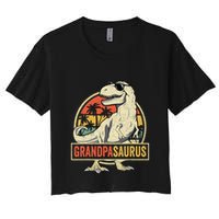 Grandpasaurus T Rex Dinosaur Grandpa Saurus Family Matching Women's Crop Top Tee