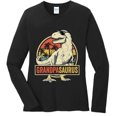 Grandpasaurus T Rex Dinosaur Grandpa Saurus Family Matching Ladies Long Sleeve Shirt