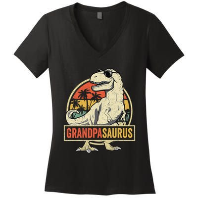 Grandpasaurus T Rex Dinosaur Grandpa Saurus Family Matching Women's V-Neck T-Shirt