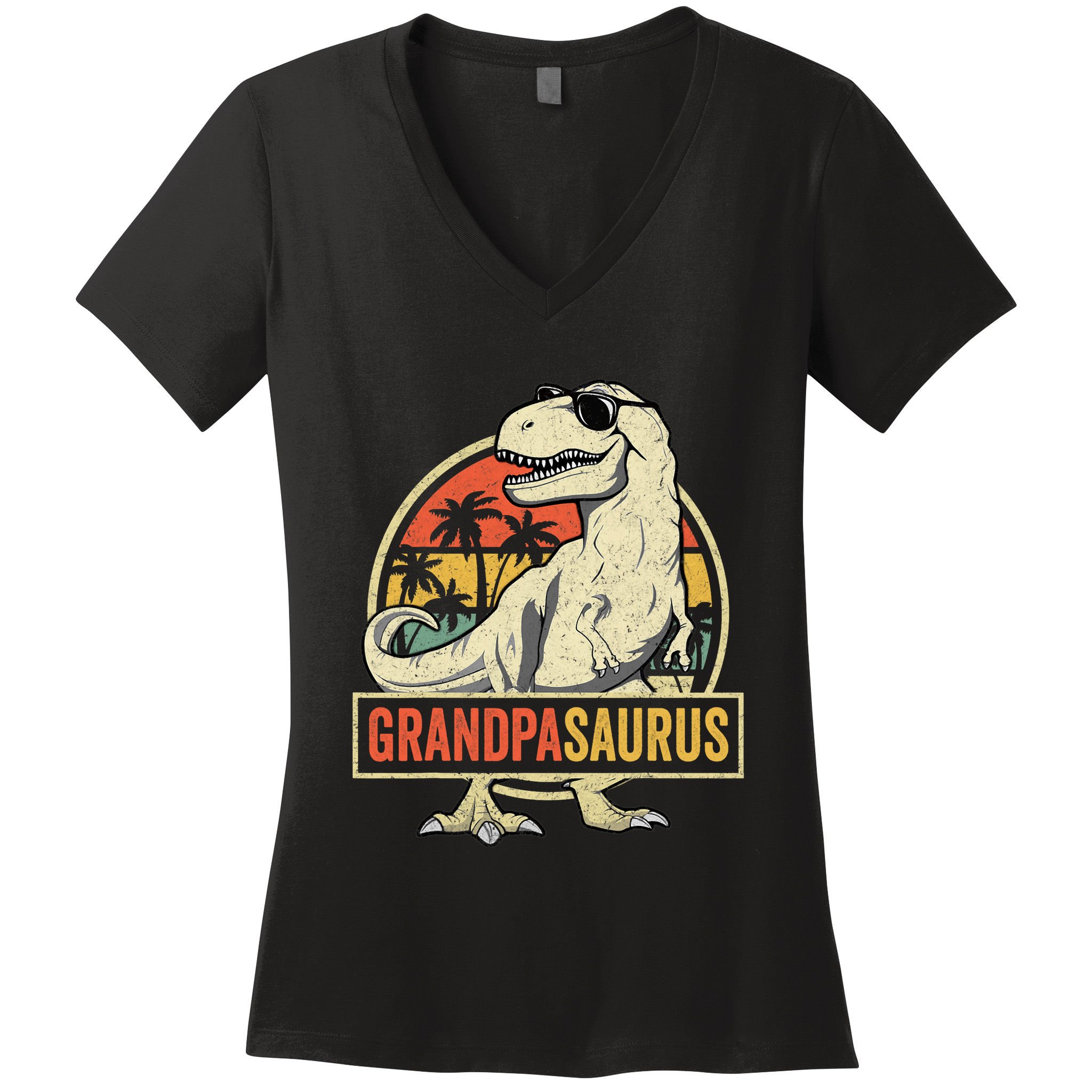 Grandpasaurus T Rex Dinosaur Grandpa Saurus Family Matching Women's V-Neck T-Shirt