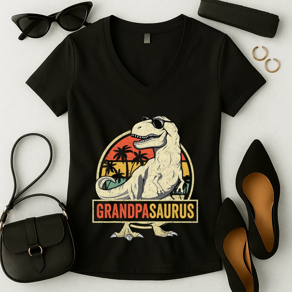 Grandpasaurus T Rex Dinosaur Grandpa Saurus Family Matching Women's V-Neck T-Shirt