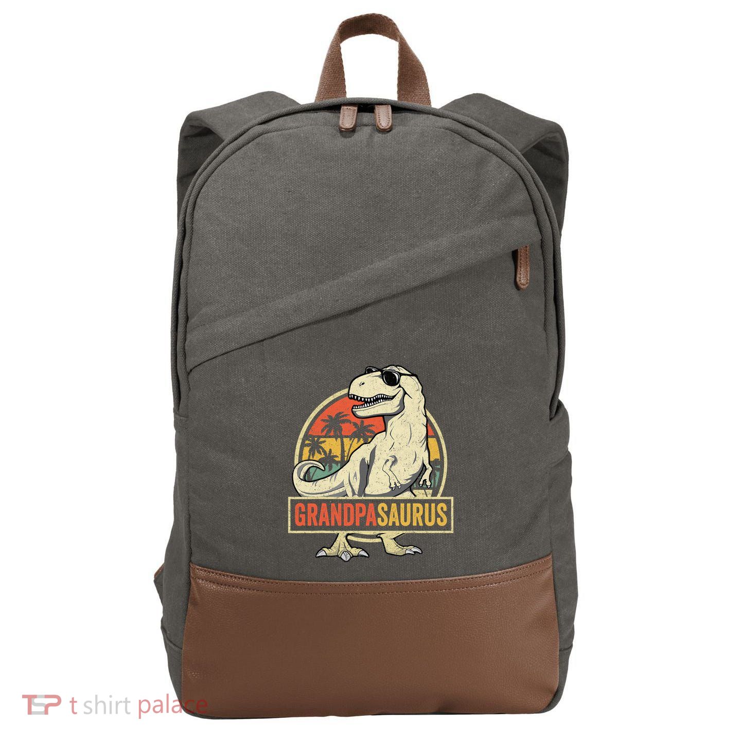 Grandpasaurus T Rex Dinosaur Grandpa Saurus Family Matching Cotton Canvas Backpack