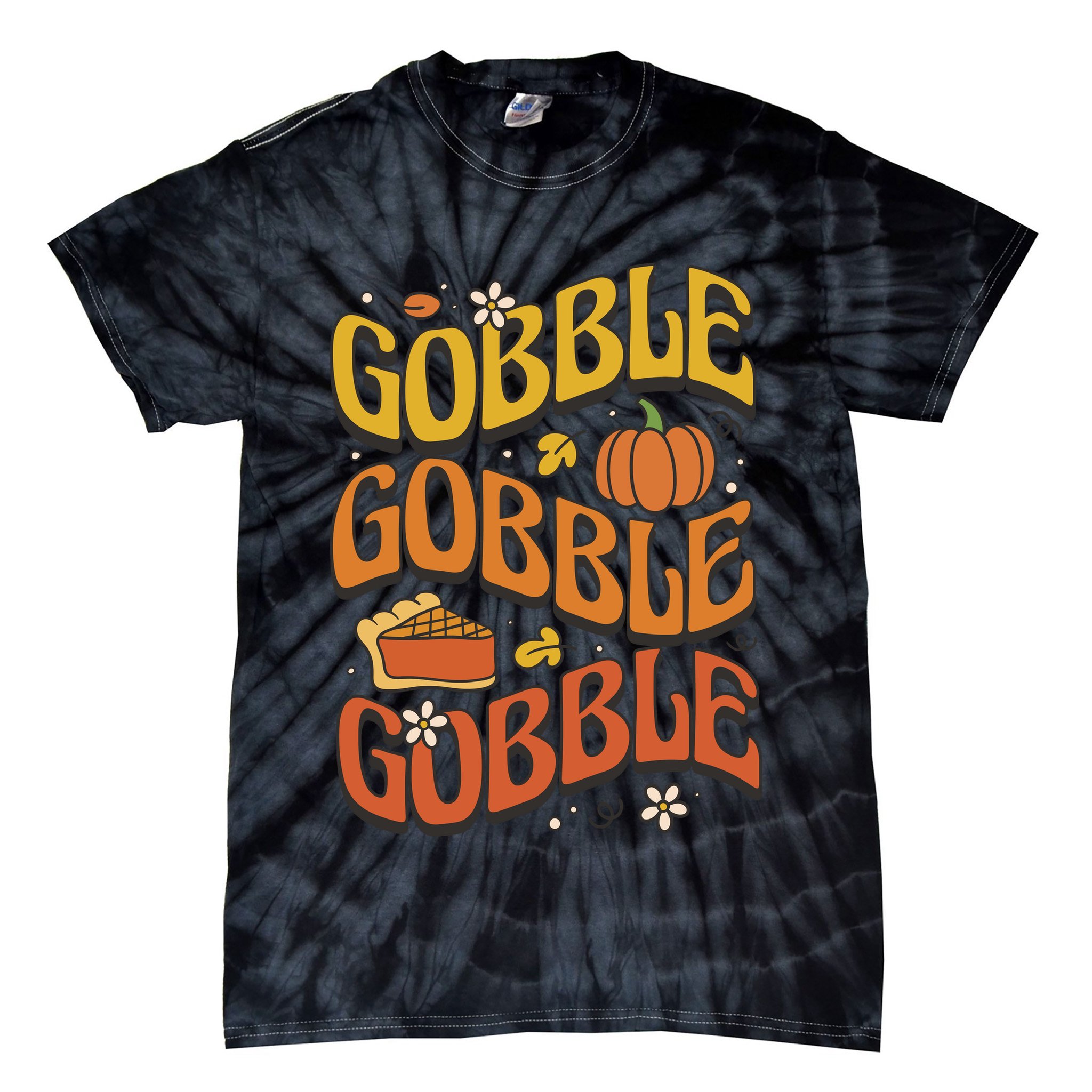 Gobble Turkey Retro Thanksgiving Fall Tie-Dye T-Shirt