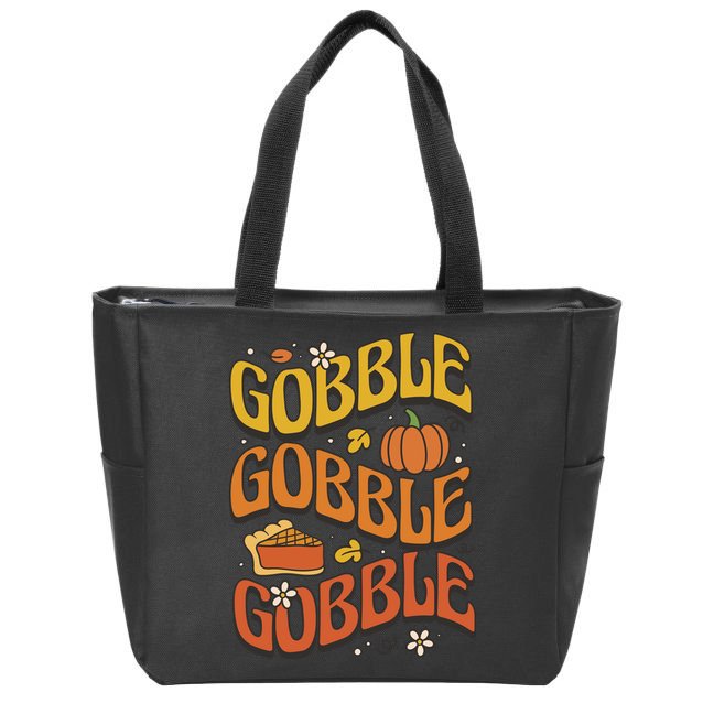 Gobble Turkey Retro Thanksgiving Fall Zip Tote Bag