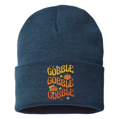 Gobble Turkey Retro Thanksgiving Fall Sustainable Knit Beanie