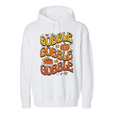 Gobble Turkey Retro Thanksgiving Fall Garment-Dyed Fleece Hoodie