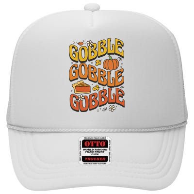 Gobble Turkey Retro Thanksgiving Fall High Crown Mesh Back Trucker Hat