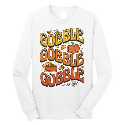 Gobble Turkey Retro Thanksgiving Fall Long Sleeve Shirt