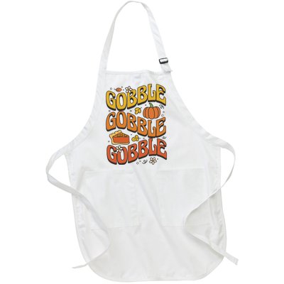 Gobble Turkey Retro Thanksgiving Fall Full-Length Apron With Pockets