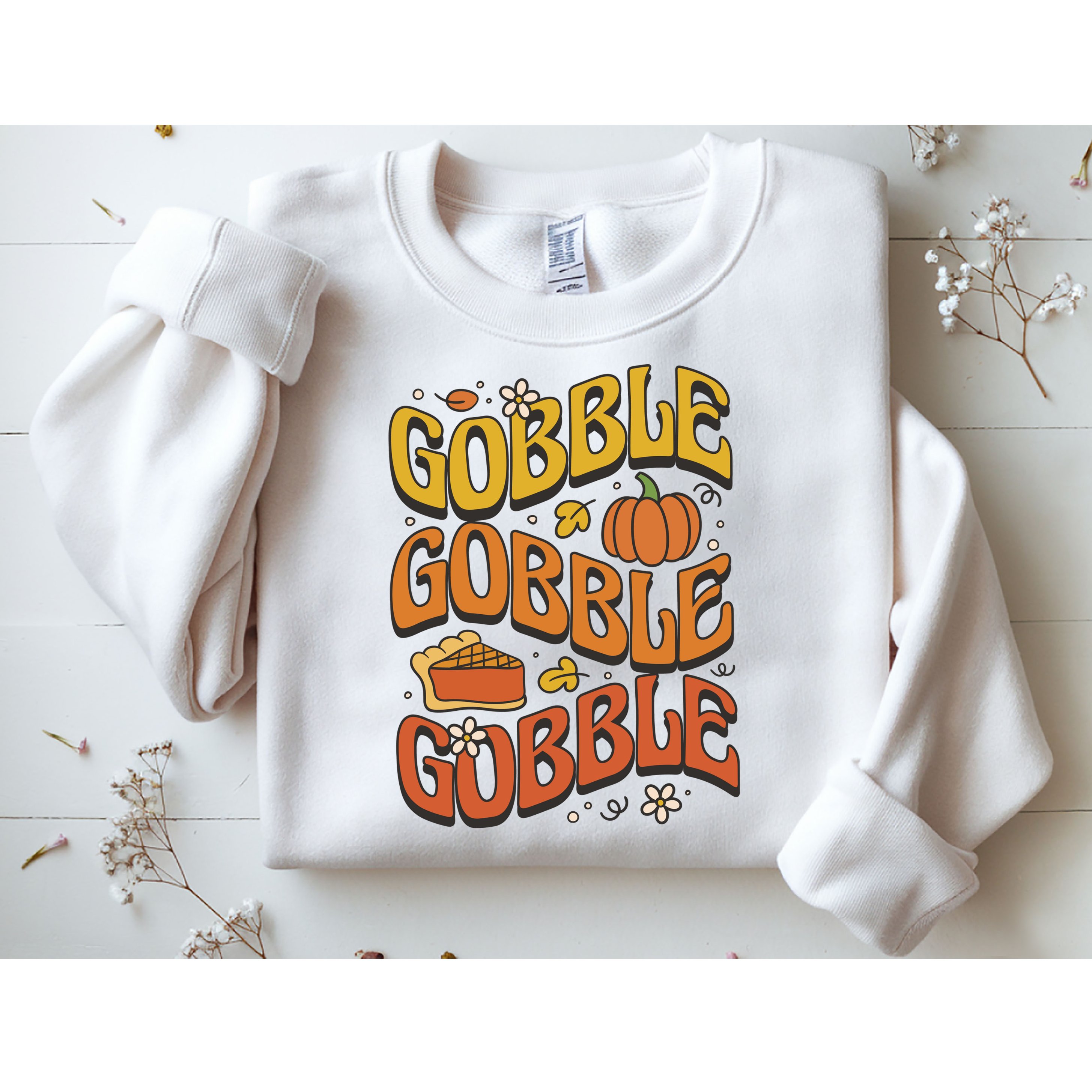 Gobble Turkey Retro Thanksgiving Fall Sweatshirt