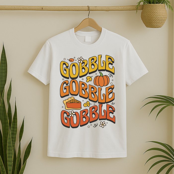Gobble Turkey Retro Thanksgiving Fall T-Shirt