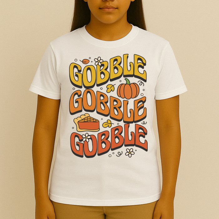 Gobble Turkey Retro Thanksgiving Fall T-Shirt
