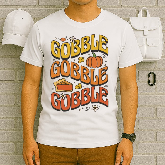 Gobble Turkey Retro Thanksgiving Fall T-Shirt