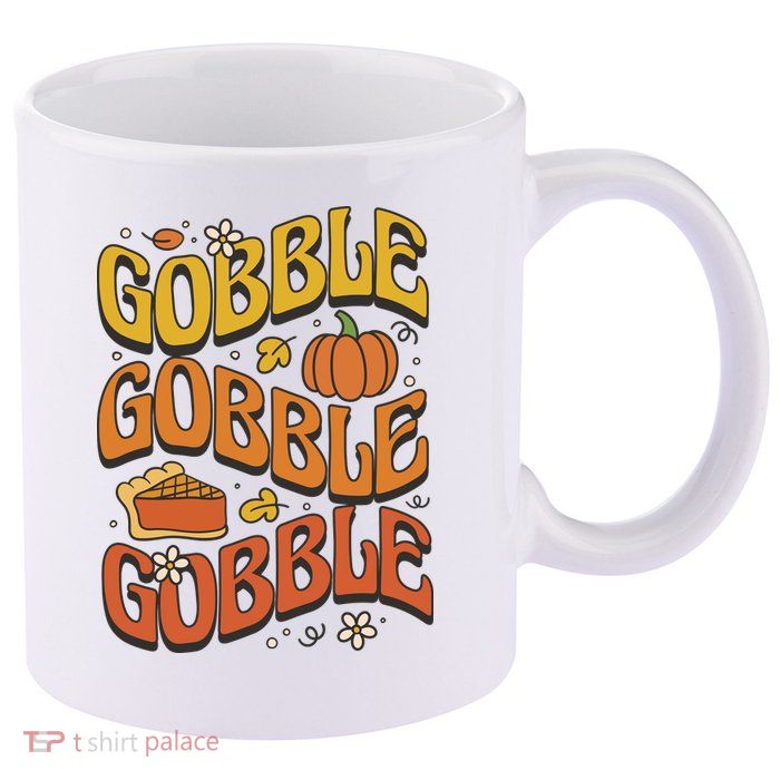 Gobble Turkey Retro Thanksgiving Fall 11oz C Handle Ceramic Mug