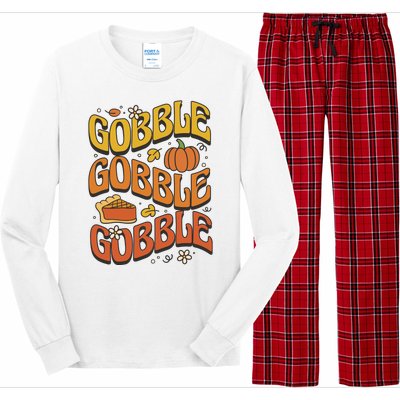 Gobble Turkey Retro Thanksgiving Fall Long Sleeve Pajama Set