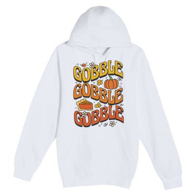 Gobble Turkey Retro Thanksgiving Fall Premium Pullover Hoodie