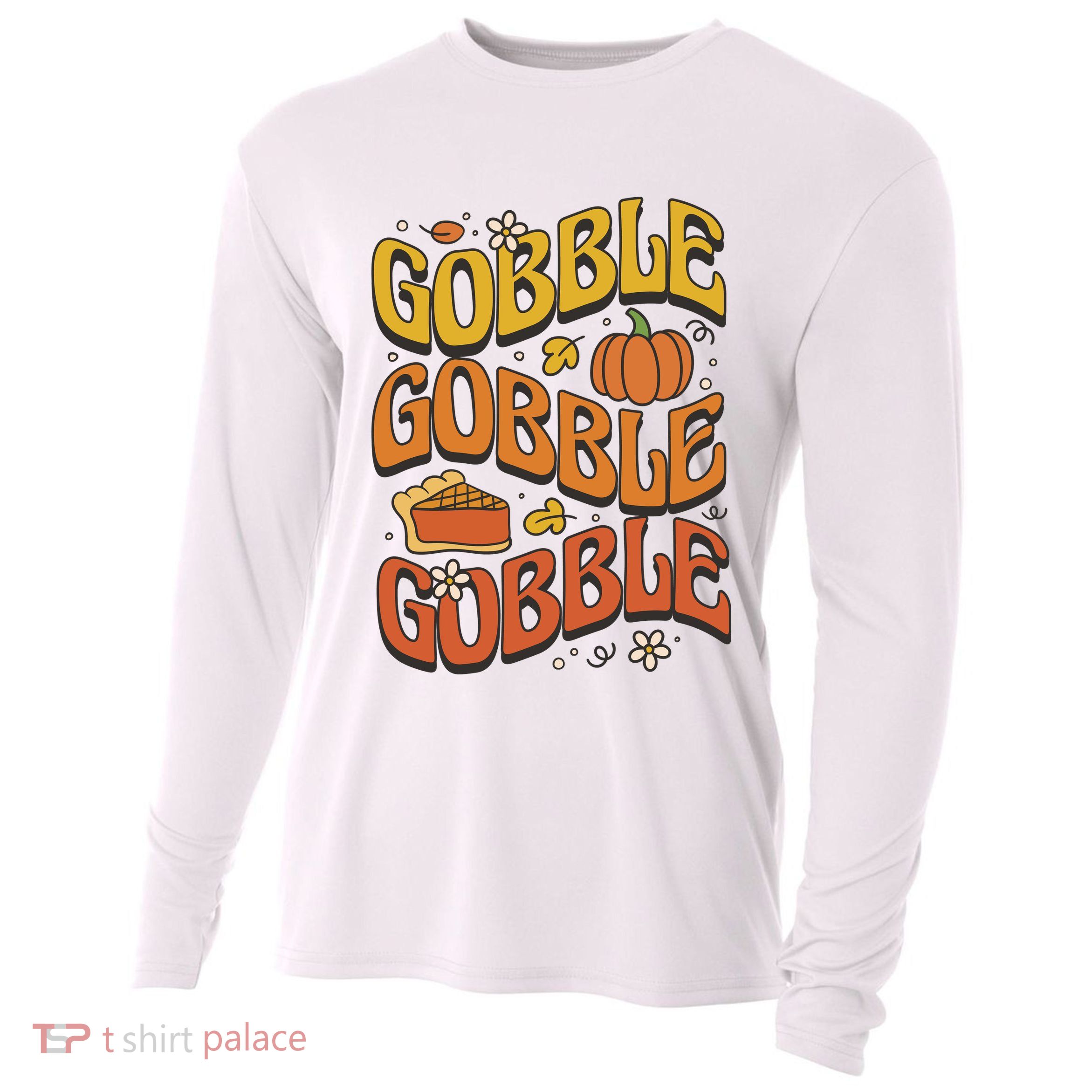 Gobble Turkey Retro Thanksgiving Fall Cooling Performance Long Sleeve Crew