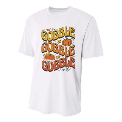 Gobble Turkey Retro Thanksgiving Fall Youth Performance Sprint T-Shirt