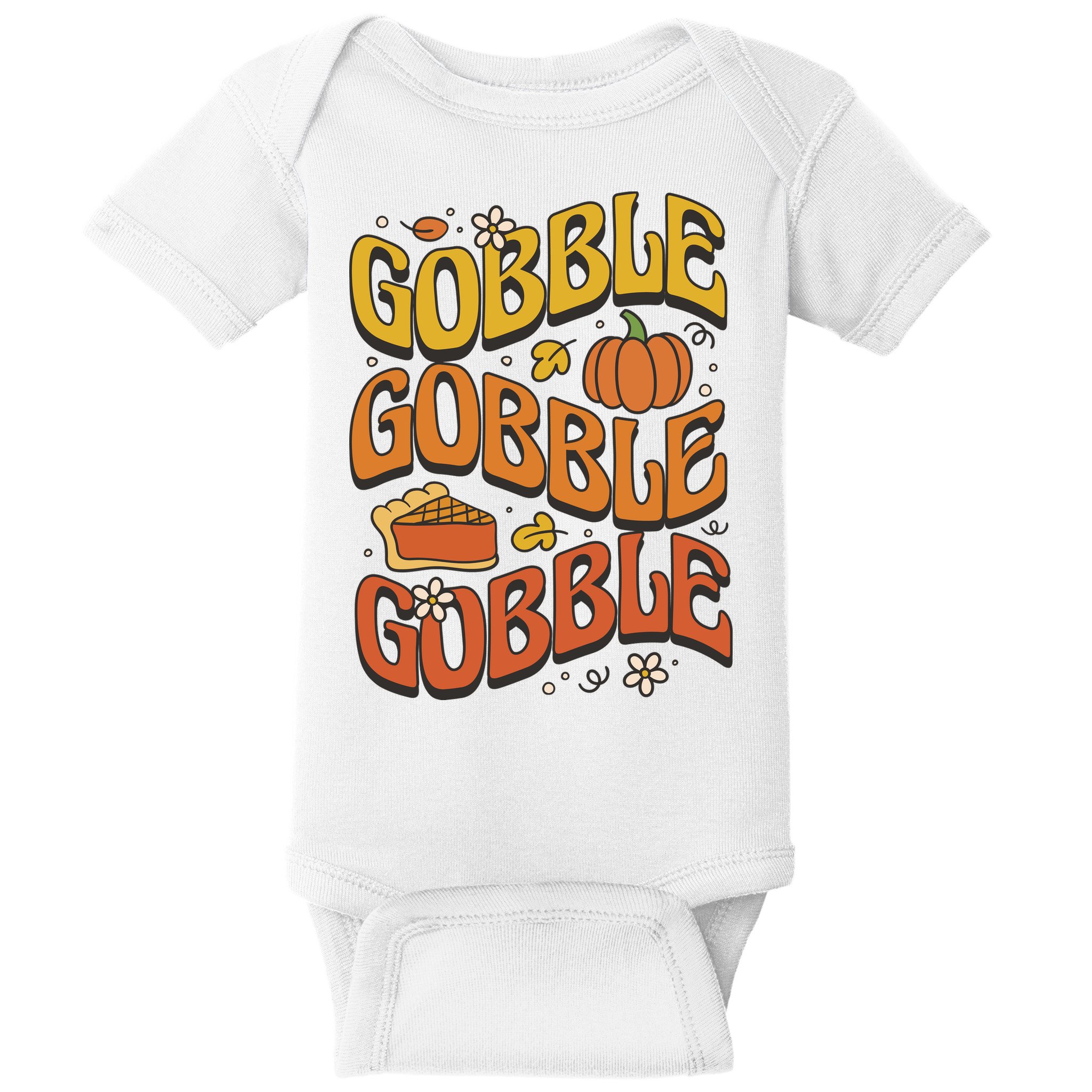 Gobble Turkey Retro Thanksgiving Fall Baby Bodysuit