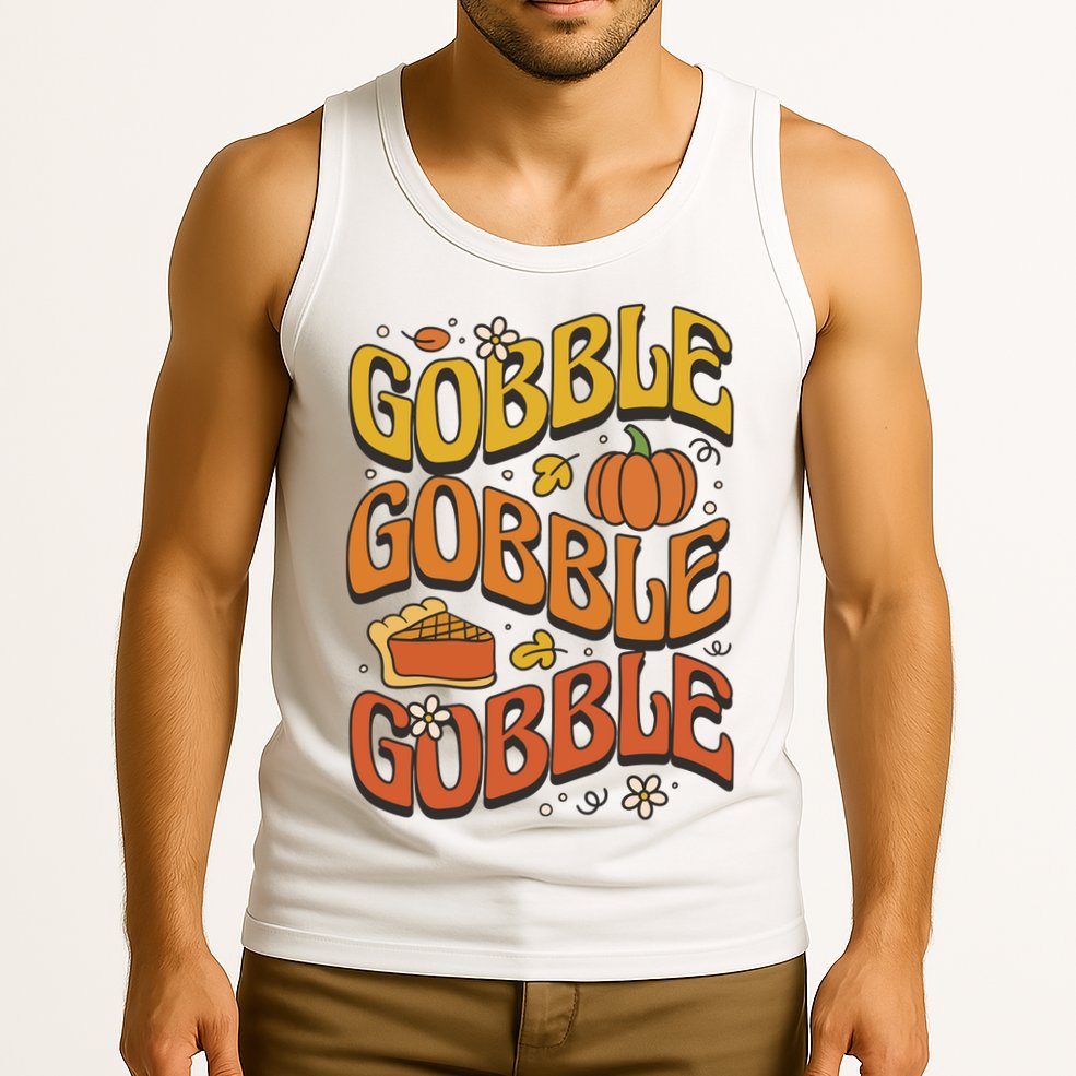 Gobble Turkey Retro Thanksgiving Fall Tank Top
