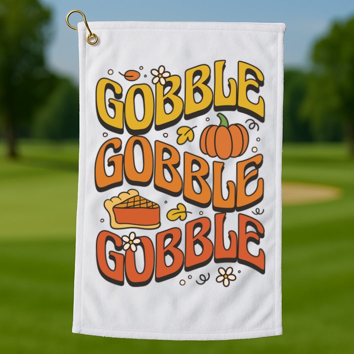 Gobble Turkey Retro Thanksgiving Fall Golf Towel