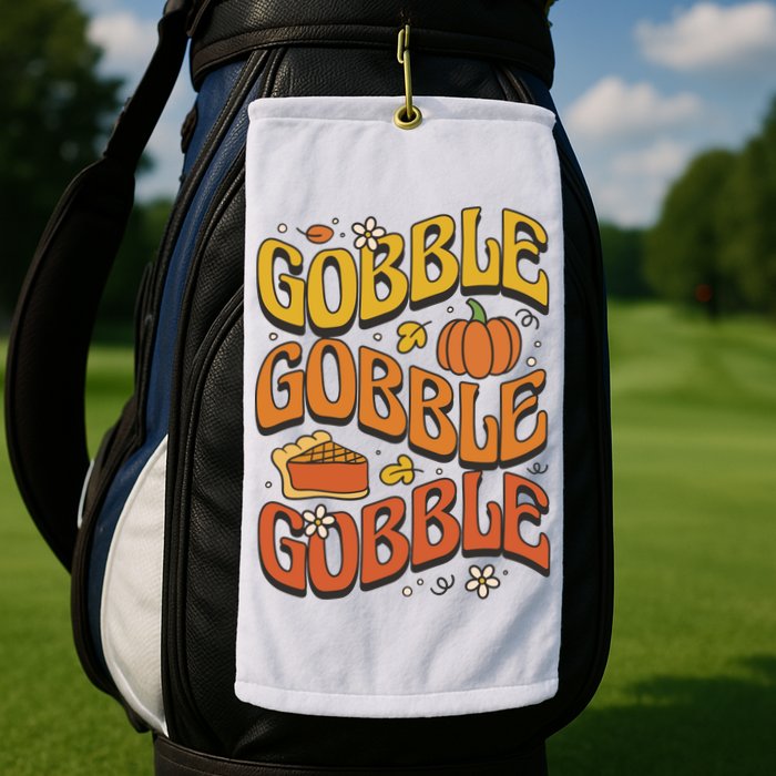 Gobble Turkey Retro Thanksgiving Fall Golf Towel