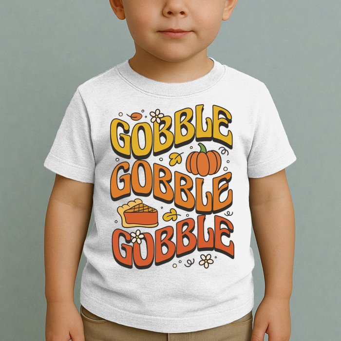 Gobble Turkey Retro Thanksgiving Fall Toddler T-Shirt