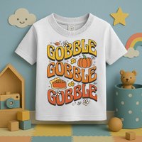 Gobble Turkey Retro Thanksgiving Fall Toddler T-Shirt