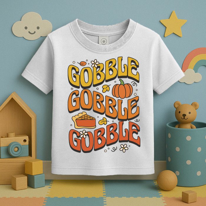 Gobble Turkey Retro Thanksgiving Fall Toddler T-Shirt
