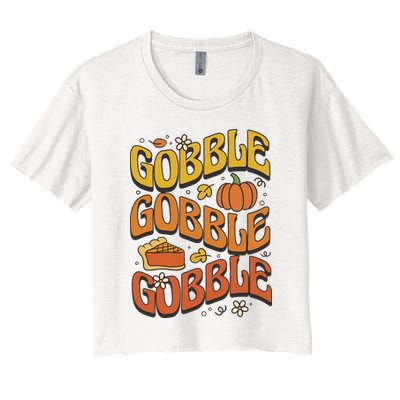 Gobble Turkey Retro Thanksgiving Fall Crop Top
