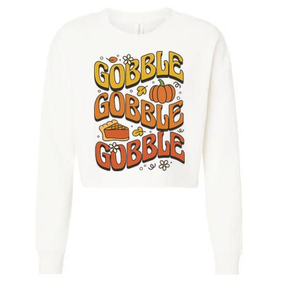 Gobble Turkey Retro Thanksgiving Fall Cropped Pullover Crew