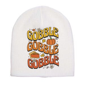 Gobble Turkey Retro Thanksgiving Fall Short Acrylic Beanie