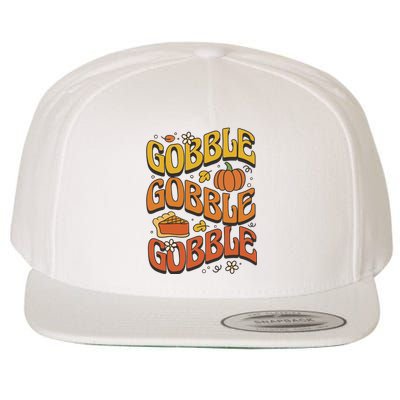 Gobble Turkey Retro Thanksgiving Fall Wool Snapback Cap