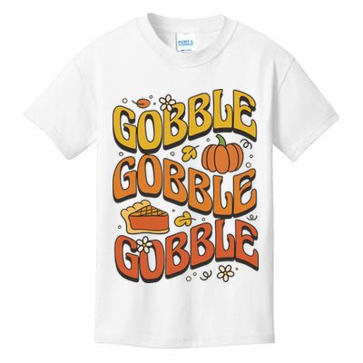 Gobble Turkey Retro Thanksgiving Fall Kids T-Shirt