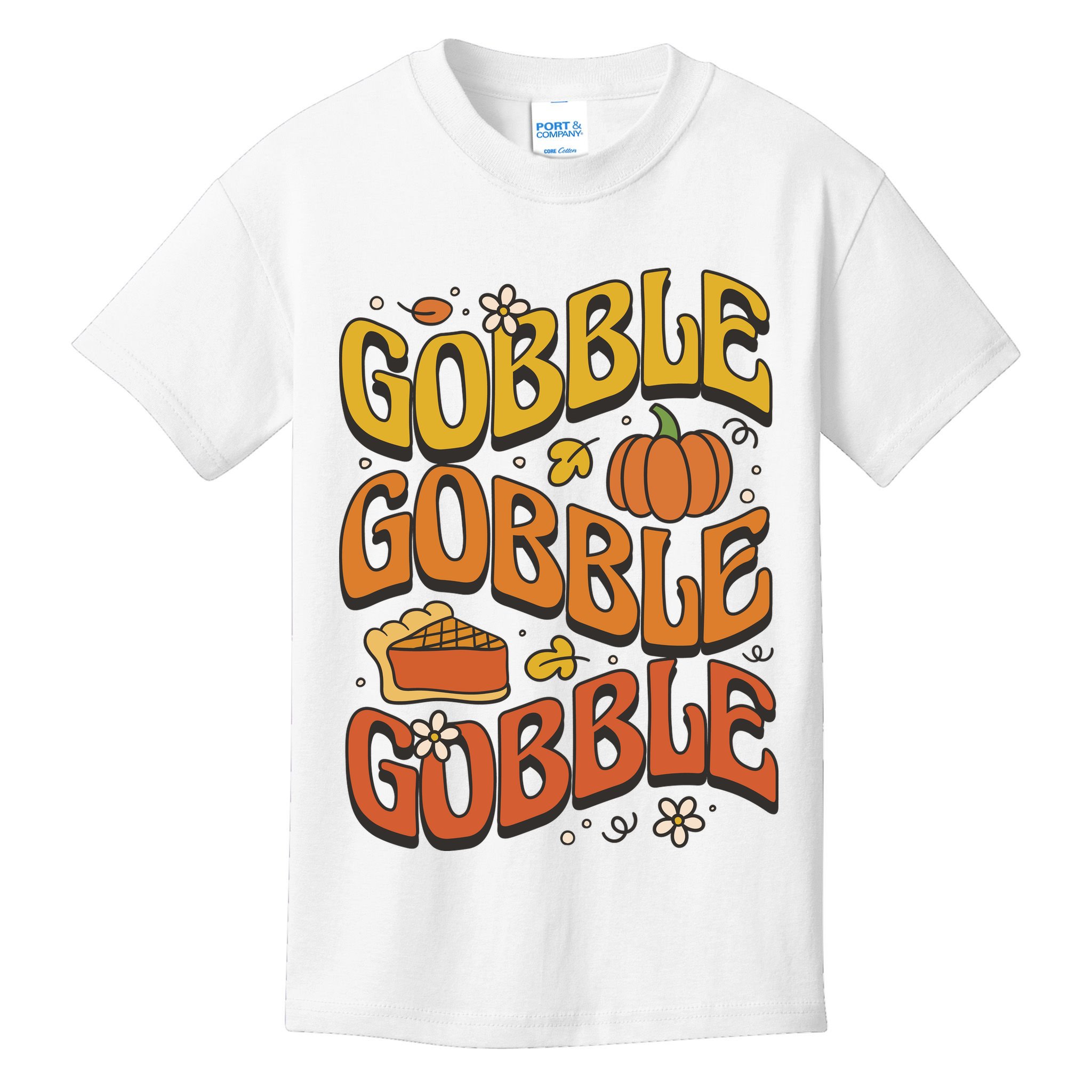Gobble Turkey Retro Thanksgiving Fall Kids T-Shirt