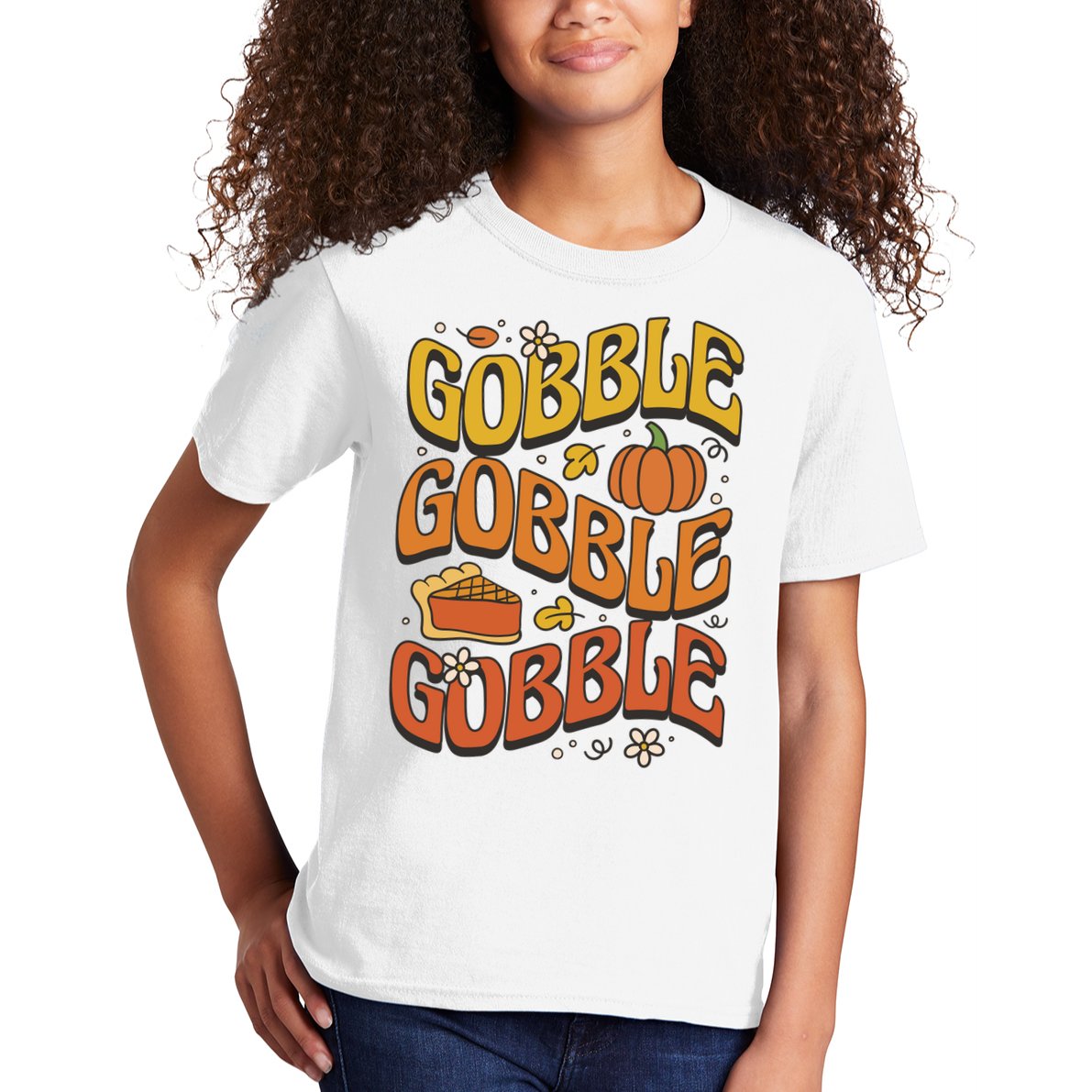 Gobble Turkey Retro Thanksgiving Fall Kids T-Shirt