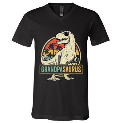 Grandpasaurus T Rex Dinosaur Grandpa Saurus Family Matching V-Neck T-Shirt
