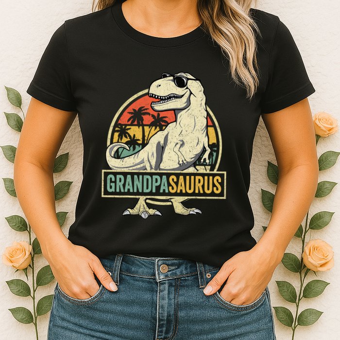 Grandpasaurus T Rex Dinosaur Grandpa Saurus Family Matching Womens T-Shirt